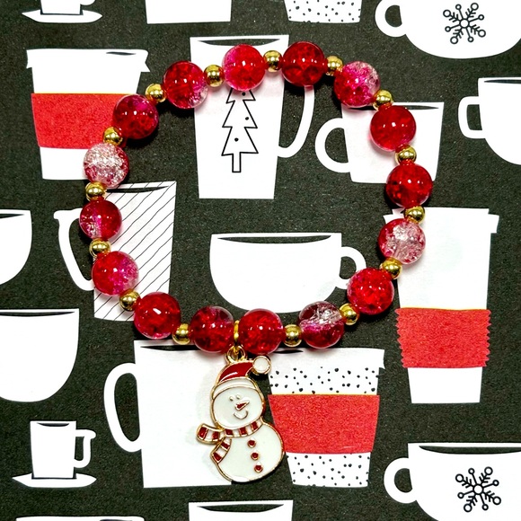 Handmade Christmas Present Charm Bracelet Crackle Glass! - Picture 3 of 7